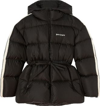 Palm Angels logo-print belted down jacket - women - Feather/Polyamide/Down/Polyester - S - Black