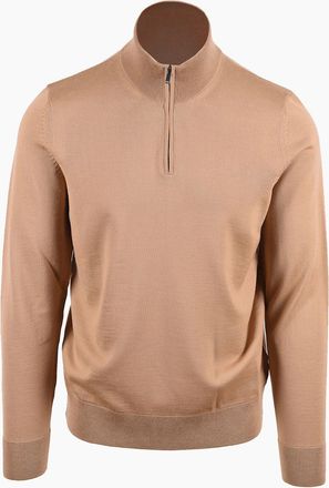 HUGO BOSS Mens Boss Black BOSS H EBENJI HALF ZIP KNITWEAR MEDIUM BEIGE - Cream - Size: 42