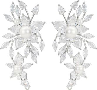Untamed Petals Royalist Pearl and Crystal Statement Earrings in Silver at Nordstrom