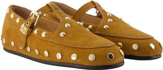 Ganni Womens Mary Jenny Studs Ballet Flats - Ganni Synthetic Khaki Shoes Flat-Shoes