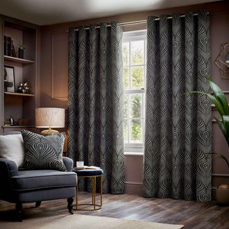 Riva Paoletti Gatsby Jacquard Eyelet Curtains in Black | Size: 229 cm width x 183 cm drop