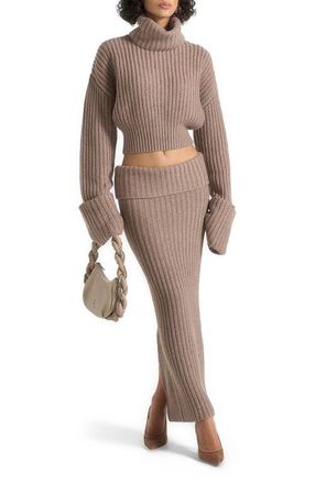 Mani&egrave;re De Voir Lyra Knit Maxi Skirt with Foldover in Taupe at Nordstrom, Size X-Small