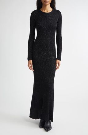 Golden Goose Journey Long Sleeve Sequin Open Stitch Dress in Black at Nordstrom, Size Medium