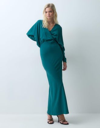 Asos vestito lungo avvolgente con maniche a pipistrello blu petrolio