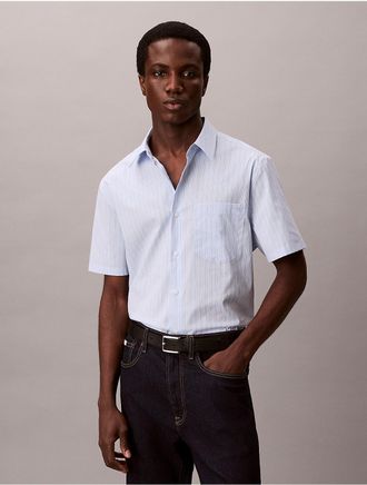 Calvin Klein Mens Cotton Stretch Stripe Short Sleeve Button-Down Shirt - Blue - 2XL