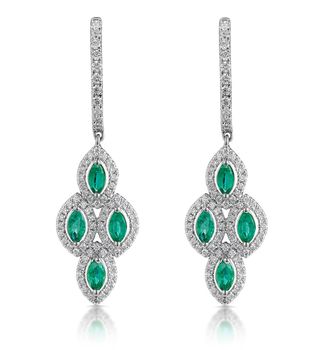 The Diamond Store 1.10ct Emerald Asteria Diamond Drop Earrings in 18K White Gold
