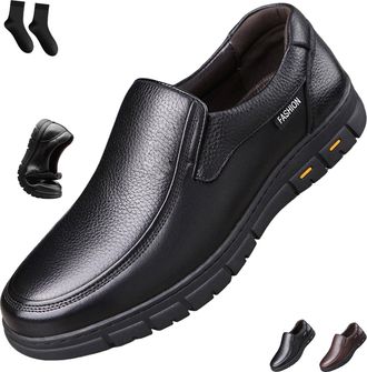 Generic Mens Slip-On Loafers Comfortable Leather Casual Walking Shoes Fashion Soft Non Slip Handmade Leather Dress Shoes (Black Plush,6.5)