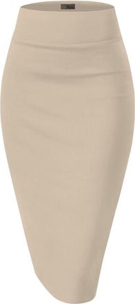 HyBrid & Company Womens Premium Nylon Ponte Stretch High Waist Pencil Suit Skirt Below Knee, 1073t-stone, XS