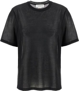 Victoria Beckham logo-embroidered T-shirt - women - Polyamide/Cotton - S - Black