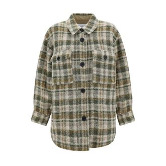 Isabel Marant Light Jackets, female, Green, Size: 2XS Check Pattern Wool Shirt Jacket Oversize