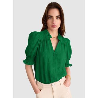 Baukjen Nolan Organic Cheesecloth Blouse in Bright Emerald at Nordstrom, Size 12