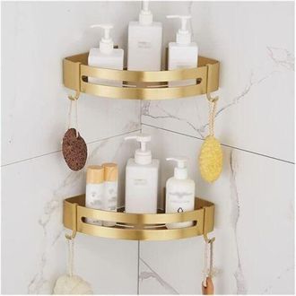 OEM Estantes Flotantes De Esquina Para Ba&ntilde;o - Estante De Pared De Aluminio Cepillado Dorado Para Champ&uacute;, Cosm&eacute;ticos, Gel De Ducha - 2 Piezas