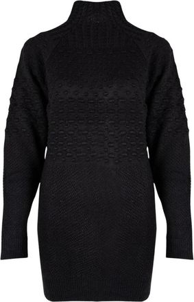 Silvian Heach Korte gebreide jurk met hoge kraag - Dames - Jurken - Zwart - Maat: XS Nylon