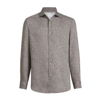 Brunello Cucinelli Overhemden, Heren, Grijs, L, Linnen, Linnen Overhemd
