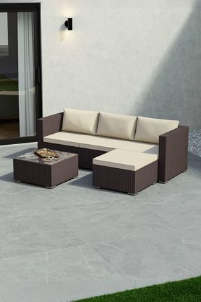 Home Discount Garden Vida 5 Pcs Hampton 4 Seater Rattan Sofa UKFR Fabric Garden Set in Brown