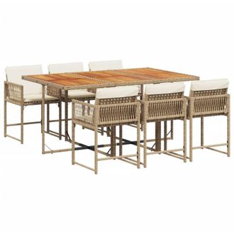 vidaXL vidaXL Set da Pranzo da Giardino 7 pz con Cuscini Beige in Polyrattan