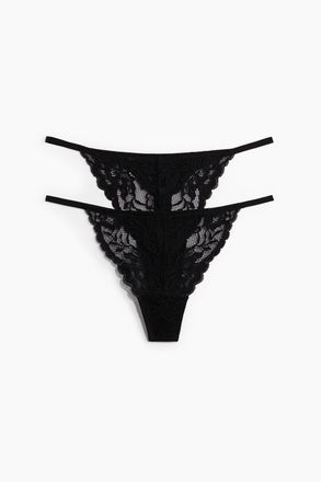 H&M 2er-Pack Tangas aus Spitze - Schwarz