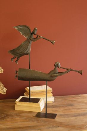 Kalalou Set Of Two Rustic Metal Folk Art Angels