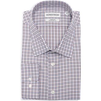 Nordstrom Traditional Fit Vega Plaid Premium Non Iron Cotton Dress Shirt in Blue- Brown Vega Plaid at Nordstrom Rack, Size 16 - 32/33