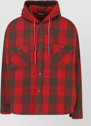 Diesel checked hooded cotton shirt jacket