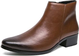Generic Mens Faux Leather Short Boots with Side Zipper Flat Heel Formal Boots Pointed Toe Chelsea Boot,Brown,10.5 UK