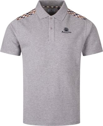 Aquascutum Mens Active Stripes Piquet Polo Light Melange Grey Shirt Cotton - Size Large