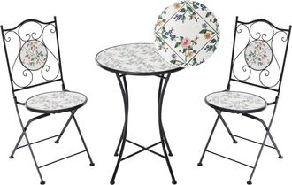 Beliani Conjunto De Balc&oacute;n De Estilo Hierro Forjado Plegable Con Azulejos De Mosaico Cer&aacute;mico Blanco Roto Collio
