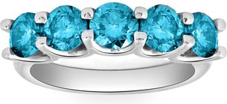 Pompeii3 2Ct Blue Diamond Five Stone U Prong Wedding Ring in Gold Lab Grown