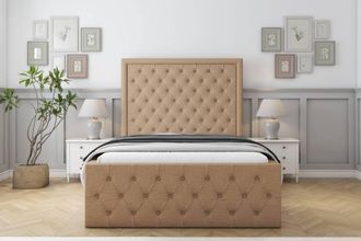Sloomy Vienna Dumfries Frame-Mattress - 50 Upholstered Headboard in Light Brown | Size: Small Double