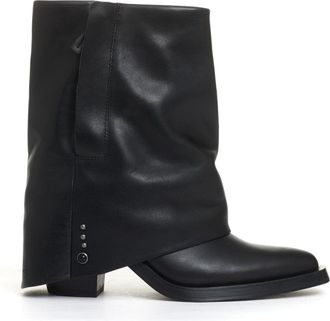 Ash Black Leather Rolled Top Boots With 60 Mm Heel