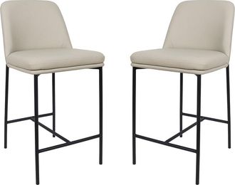 Manhattan Comfort Set Of 2 Loft Metal Vegan Leather Counter Stools