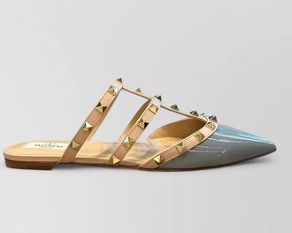 Valentino flat sole pointed toe studded strap mules