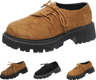Generic Womens Leather Shoes in Retro Style with Flat Heel, Round Toe, Flat Sole, Moccasins, Soft Sole, Suede Shoes, Low Shoes, No Laces, Loafers, Lightweight