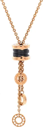 Bulgari B. Zero1 3 Charm Necklace 18K Rose Gold and Ceramic and Diamonds