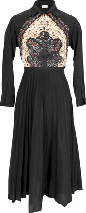 Sandro Sandro Stenia Pleated & Printed Dress In Black Polyester