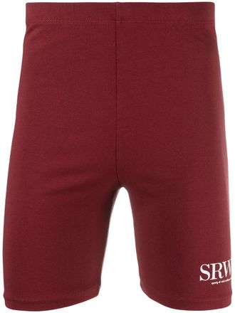 Sporty & Rich East Side Biker-print stretch-cotton shorts - Red