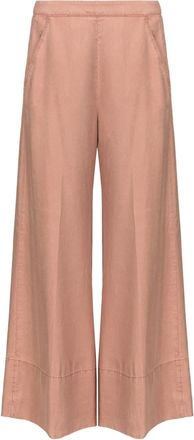 Pinko Love Birds-embroidered washed wide-leg trousers - women - Lyocell - 46 - Neutrals