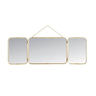 Signature Triptych Barber Mirror In Gilded Brass - W114 X H40cm in Metallic Gold