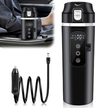 OEM Hervidor De Coche Lcd - Taza T&eacute;rmica De Viaje - Bebidas Para Llevar - Potencia Ajustable - 500 Ml - Negro