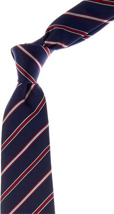 Canali Navy & Red Diagonal Stripe Silk Tie