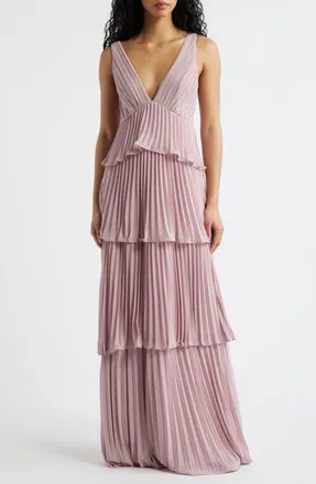 Lulus Tiered Gown Pleated in Blush at Nordstrom, Size X-Small