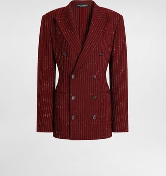 Dolce & Gabbana Double-breasted Pinstriped Taormina Jacket - Woman Blazers Multi-colored 36
