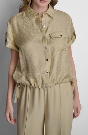 DKNY Twinkle Crinkle Roll Tab Cuff Button-Up Shirt in Mojave Desert at Nordstrom, Size X-Large