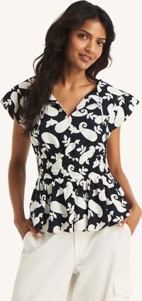 Nautica Womens Printed Tie-Front Top