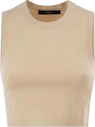 Max Mara Wikbombo Mouwloze Gebreide Top - Dames - Tops zonder mouwen - Beige - M - Polyester - Tops