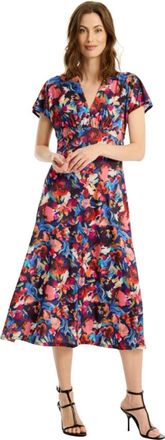 In Front Kleurrijke Dancy Jurk met V-Hals - Dames - Casual kleedjes - Veelkleurig - 2XL - Polyester - Kleedjes