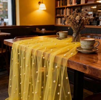 OEM Dos Caminos De Mesa De Malla Nacarada De 0,75 M X 3 M, Manteles Transparentes De Temporada Para Cenas, Fiestas, Bodas, Cumplea&ntilde;os, Amarillo