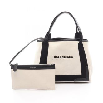 Balenciaga Black Ivory Canvas Leather Pouch Tote Bag (Pre-Owned)