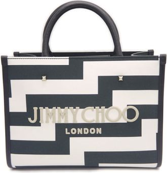 Jimmy Choo London Black White Canvas Shoulder Bag Tote Bag (Pre-Owned)