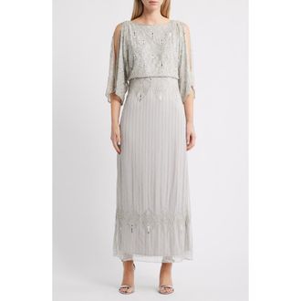 Pisarro Nights Beaded Cold Shoulder Blouson Cocktail Dress in Silver at Nordstrom, Size 16